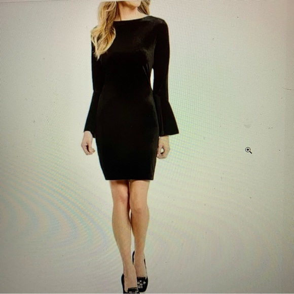 IMNYC Black Velvet Bell Sleeve Sheath Dress, Size Medium - Picture 5 of 8